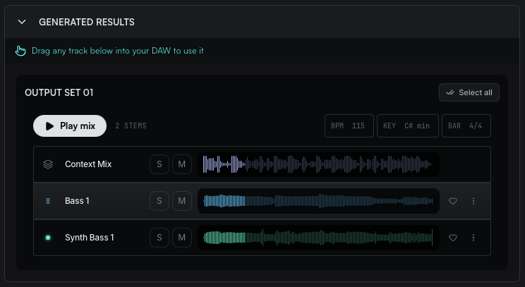 Generate four complete variation sets screenshot